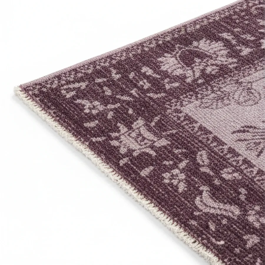 Close detail of a rug corner and fringe.