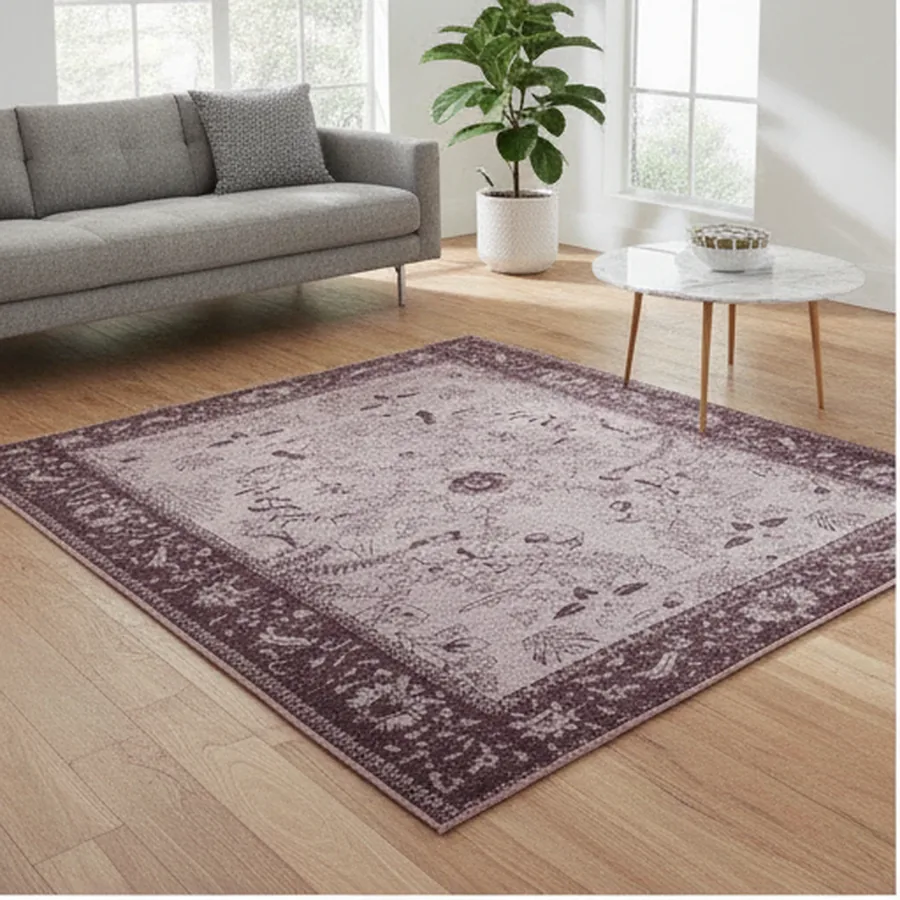 The rug staged in a furnished living room.